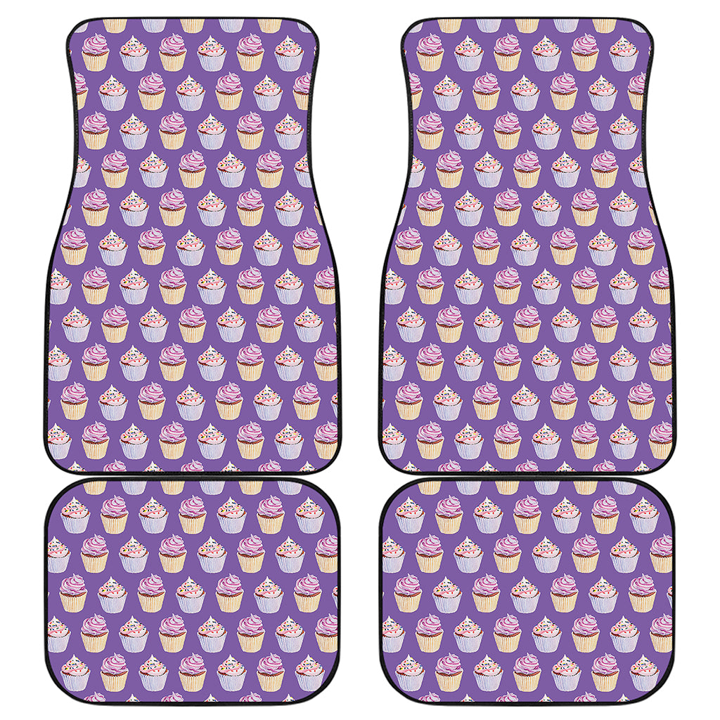 Purple Cupcake Pattern Print Front and Back Car Floor Mats