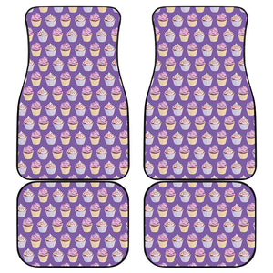 Purple Cupcake Pattern Print Front and Back Car Floor Mats