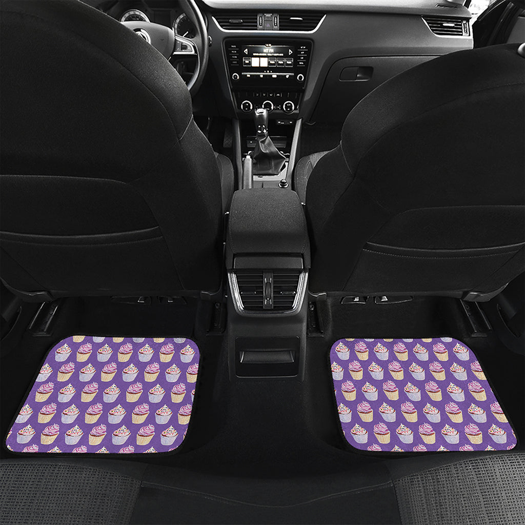 Purple Cupcake Pattern Print Front and Back Car Floor Mats