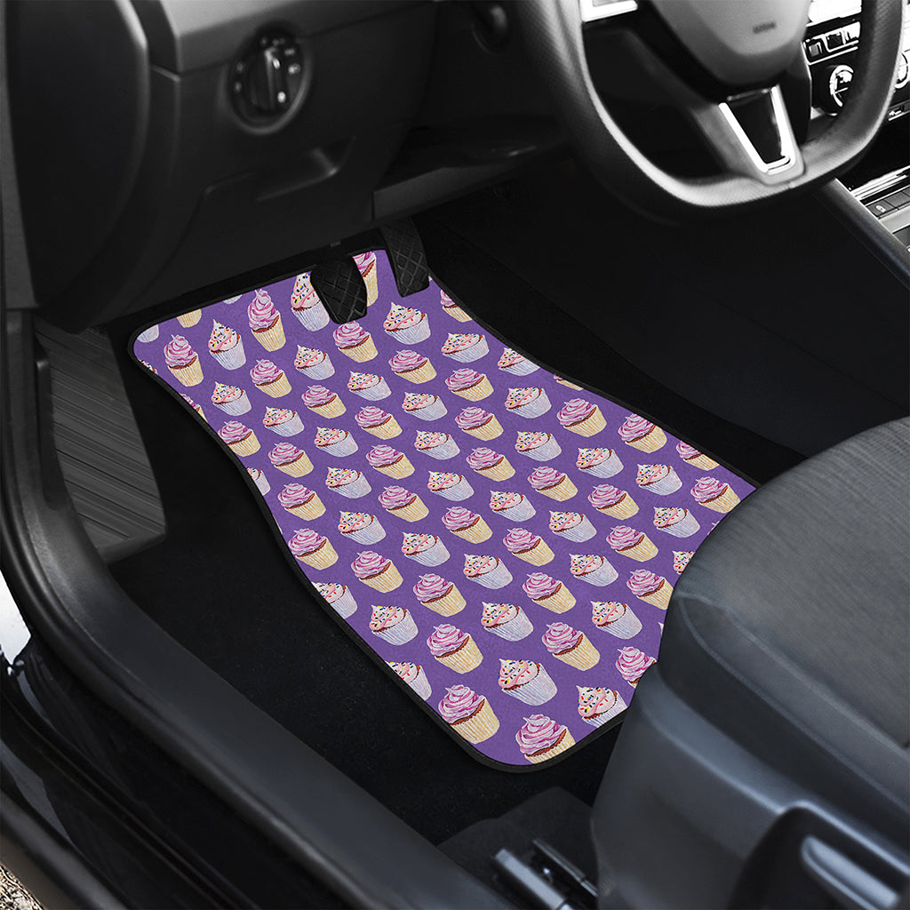 Purple Cupcake Pattern Print Front and Back Car Floor Mats