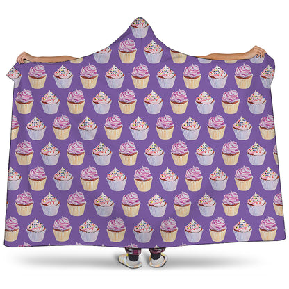 Purple Cupcake Pattern Print Hooded Blanket