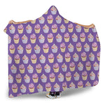 Purple Cupcake Pattern Print Hooded Blanket