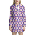 Purple Cupcake Pattern Print Pullover Hoodie Dress