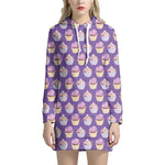 Purple Cupcake Pattern Print Hoodie Dress