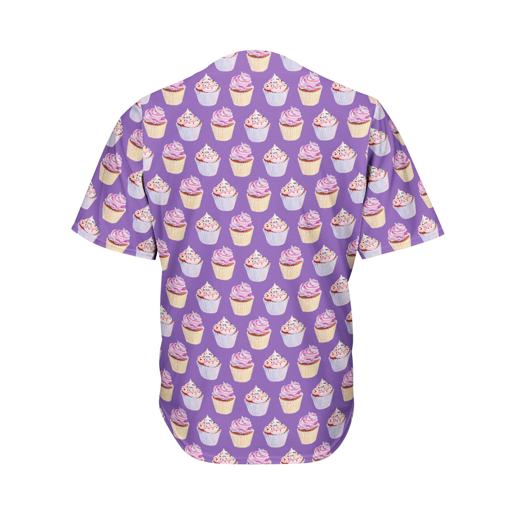 Purple Cupcake Pattern Print Men's Baseball Jersey