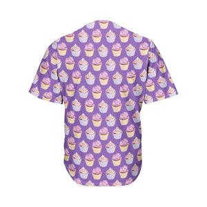 Purple Cupcake Pattern Print Men's Baseball Jersey