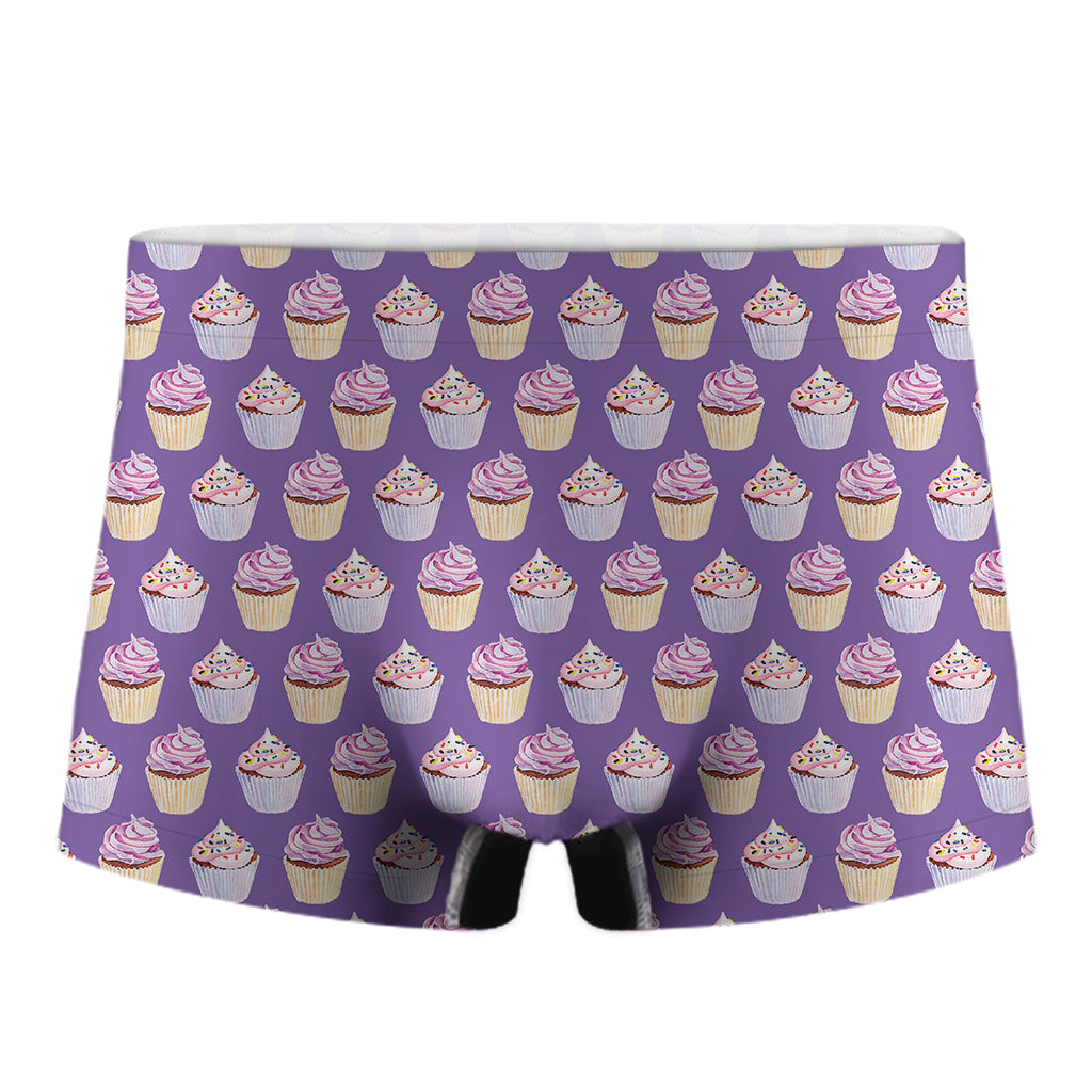 Purple Cupcake Pattern Print Men's Boxer Briefs