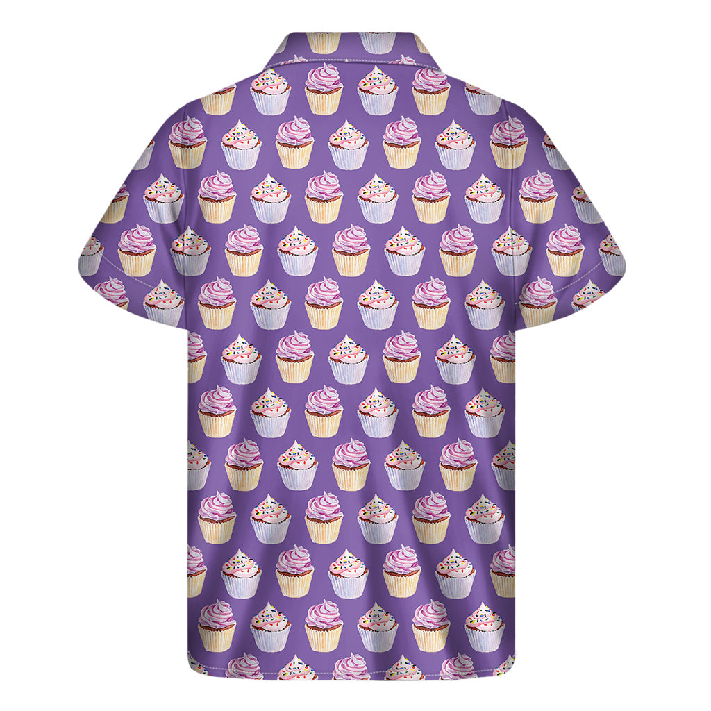 Purple Cupcake Pattern Print Men's Short Sleeve Shirt