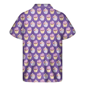 Purple Cupcake Pattern Print Men's Short Sleeve Shirt