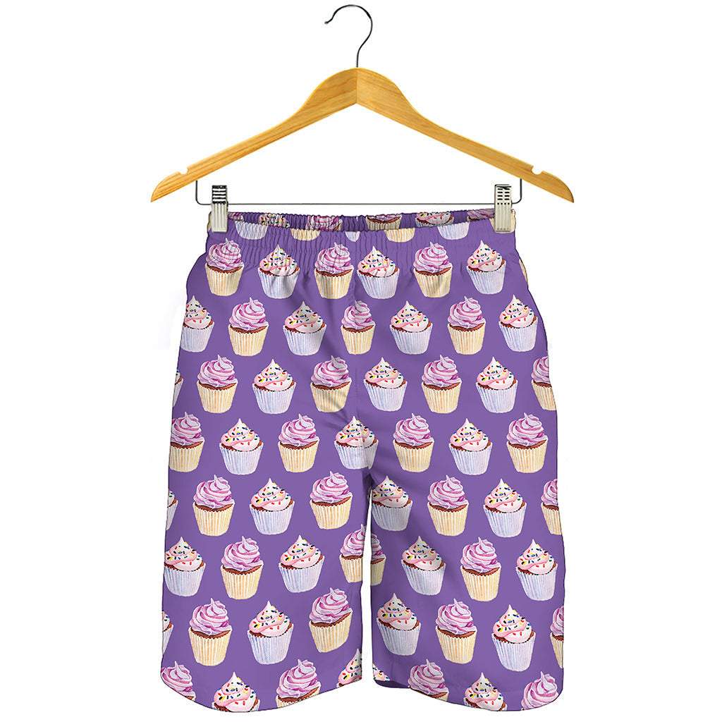 Purple Cupcake Pattern Print Men's Shorts