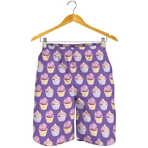 Purple Cupcake Pattern Print Men's Shorts