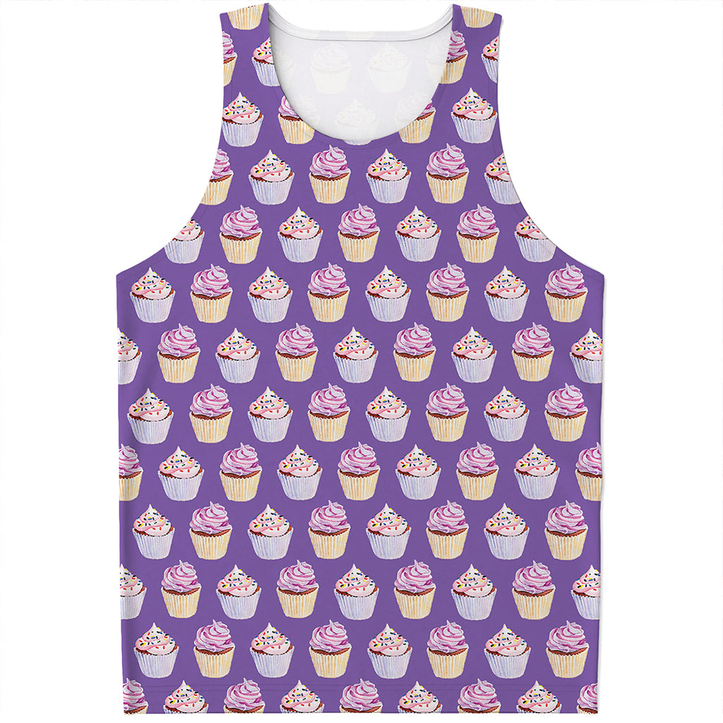 Purple Cupcake Pattern Print Men's Tank Top