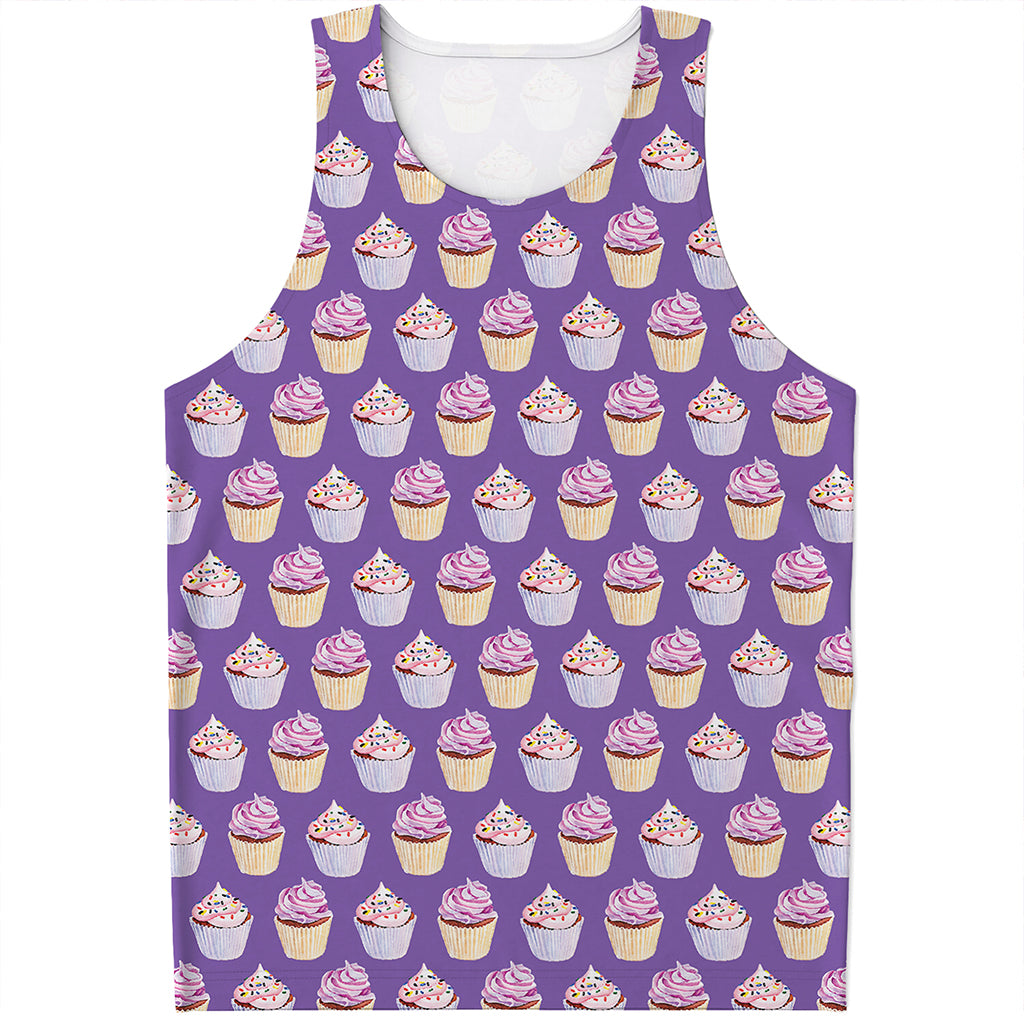 Purple Cupcake Pattern Print Men's Tank Top