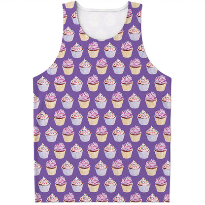 Purple Cupcake Pattern Print Men's Tank Top