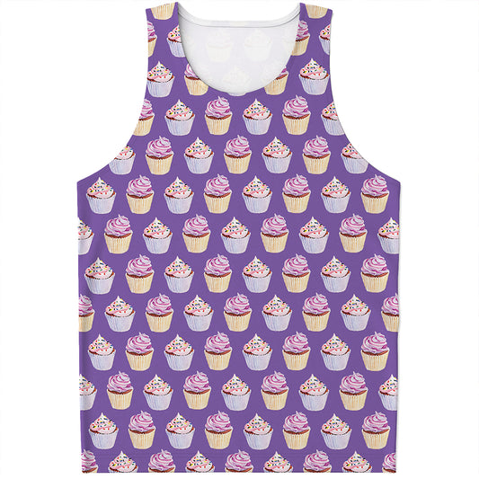 Purple Cupcake Pattern Print Men's Tank Top