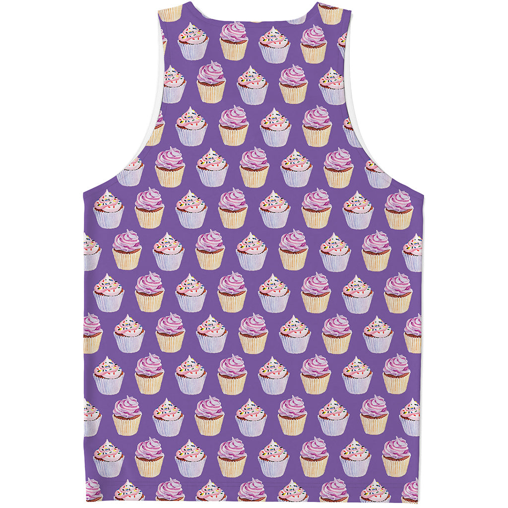 Purple Cupcake Pattern Print Men's Tank Top