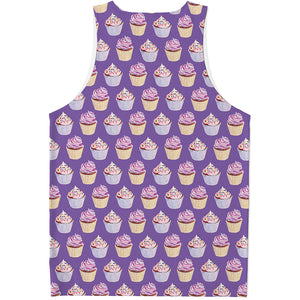 Purple Cupcake Pattern Print Men's Tank Top