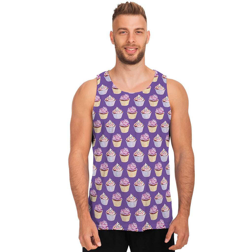 Purple Cupcake Pattern Print Men's Tank Top