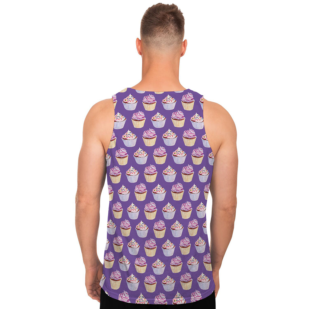 Purple Cupcake Pattern Print Men's Tank Top