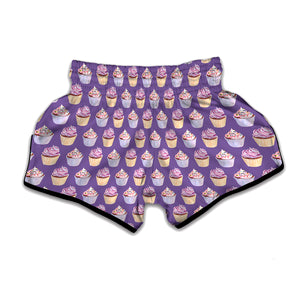 Purple Cupcake Pattern Print Muay Thai Boxing Shorts