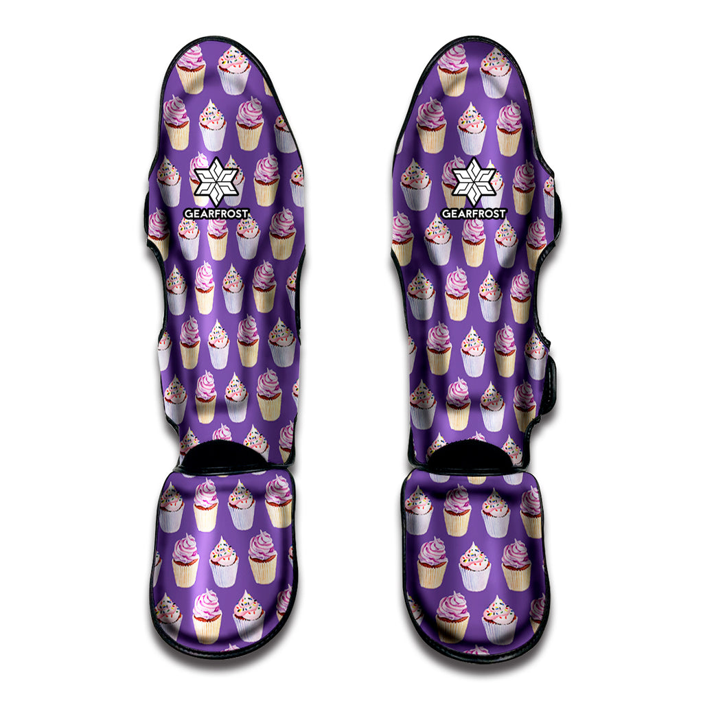 Purple Cupcake Pattern Print Muay Thai Shin Guard