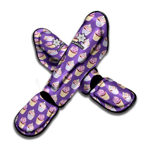 Purple Cupcake Pattern Print Muay Thai Shin Guard