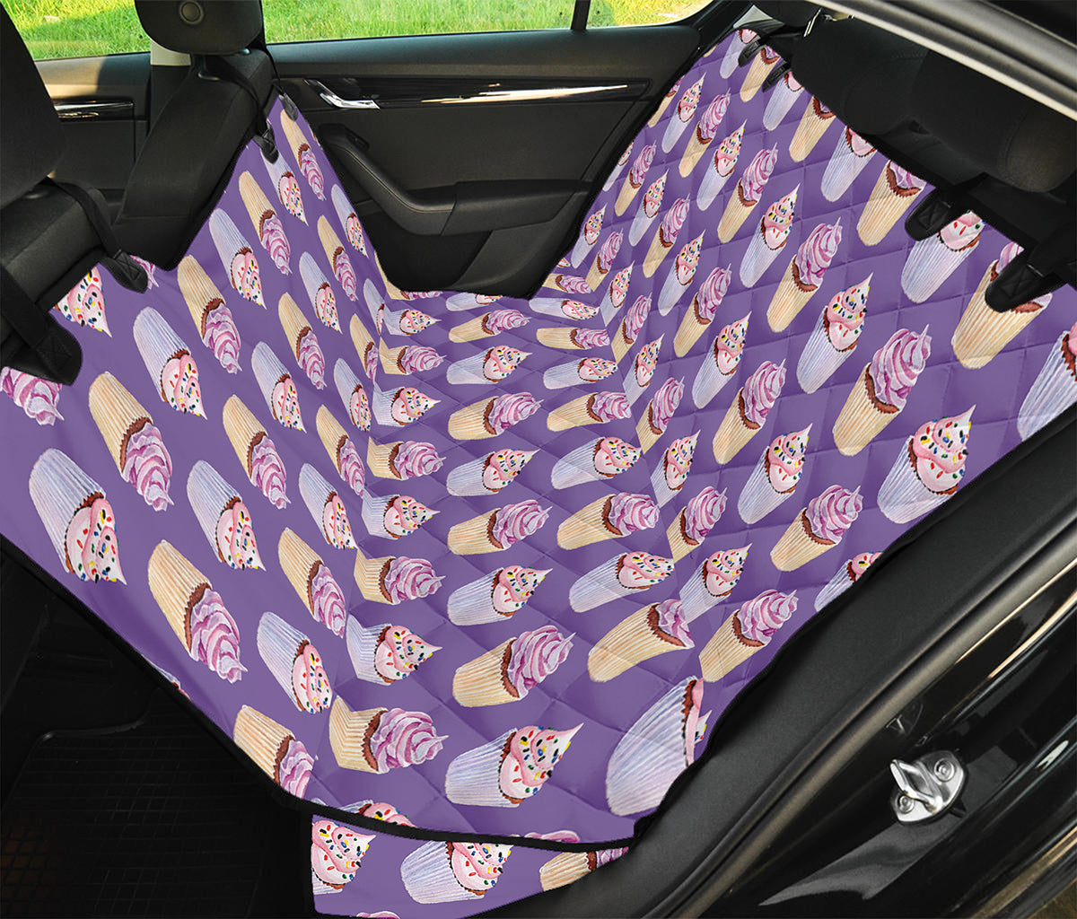 Purple Cupcake Pattern Print Pet Car Back Seat Cover