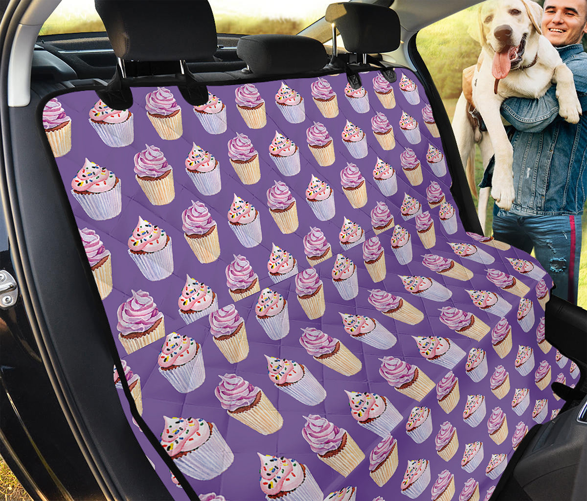 Purple Cupcake Pattern Print Pet Car Back Seat Cover