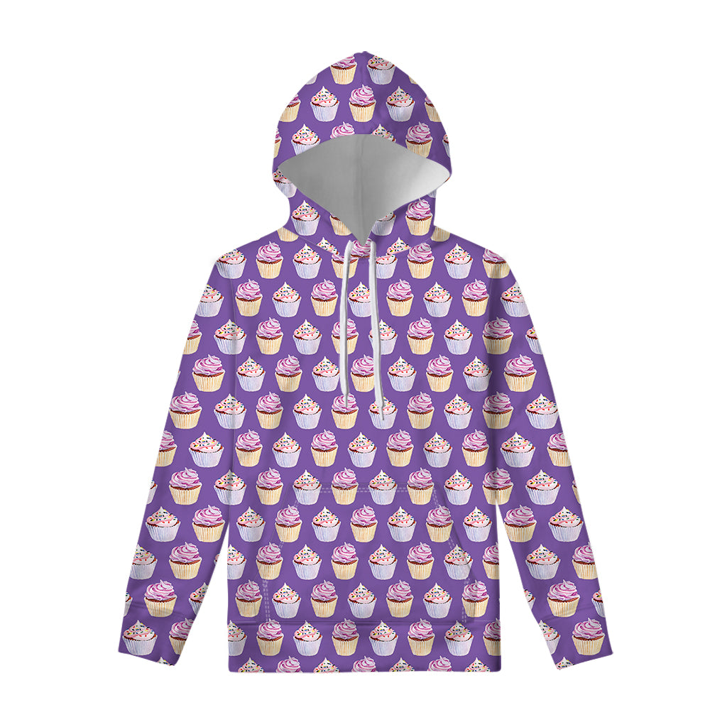 Purple Cupcake Pattern Print Pullover Hoodie