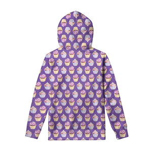 Purple Cupcake Pattern Print Pullover Hoodie