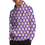 Purple Cupcake Pattern Print Pullover Hoodie