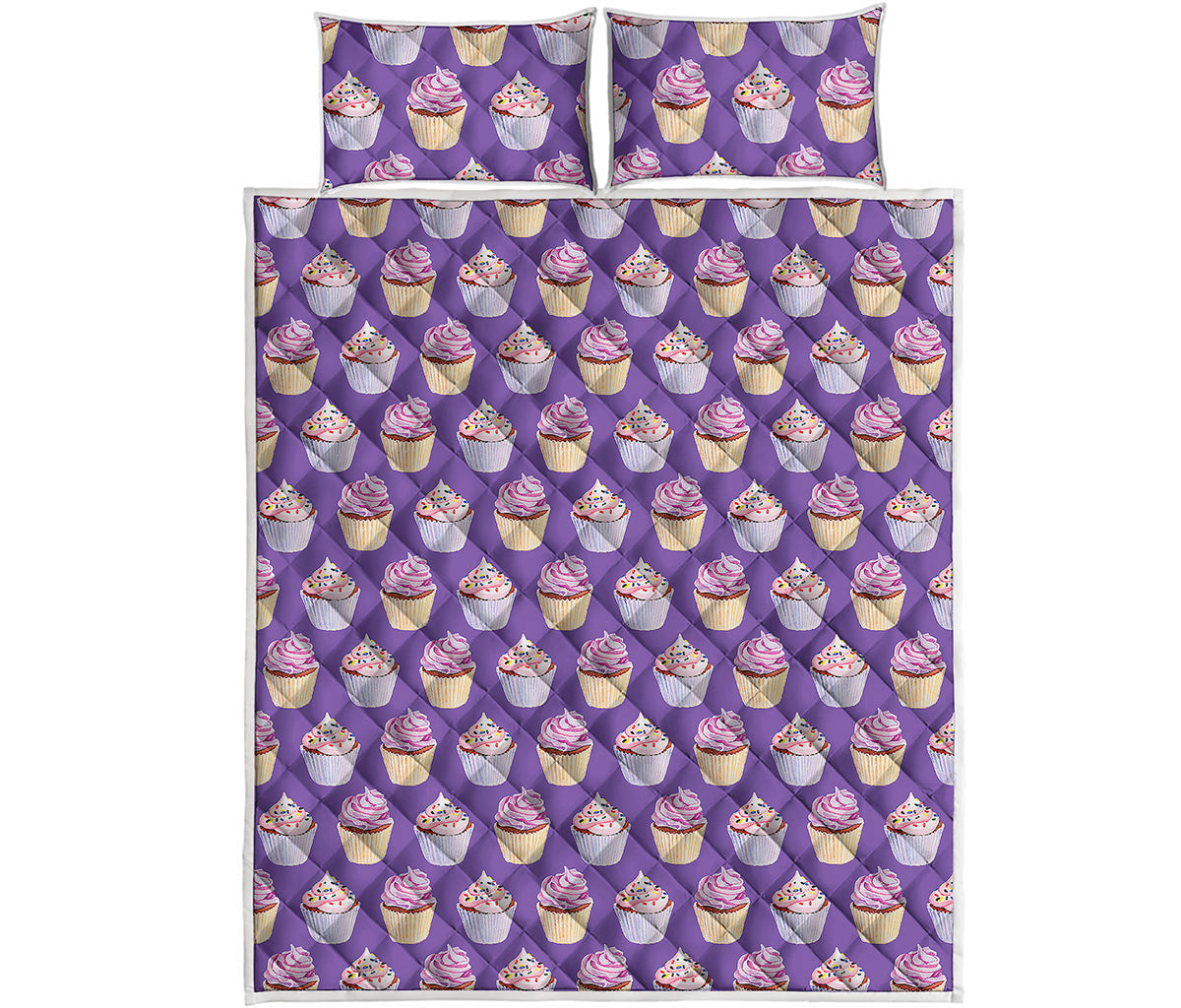 Purple Cupcake Pattern Print Quilt Bed Set