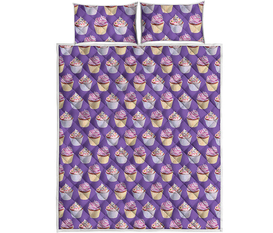 Purple Cupcake Pattern Print Quilt Bed Set