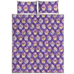 Purple Cupcake Pattern Print Quilt Bed Set