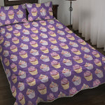 Purple Cupcake Pattern Print Quilt Bed Set
