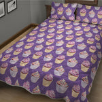 Purple Cupcake Pattern Print Quilt Bed Set