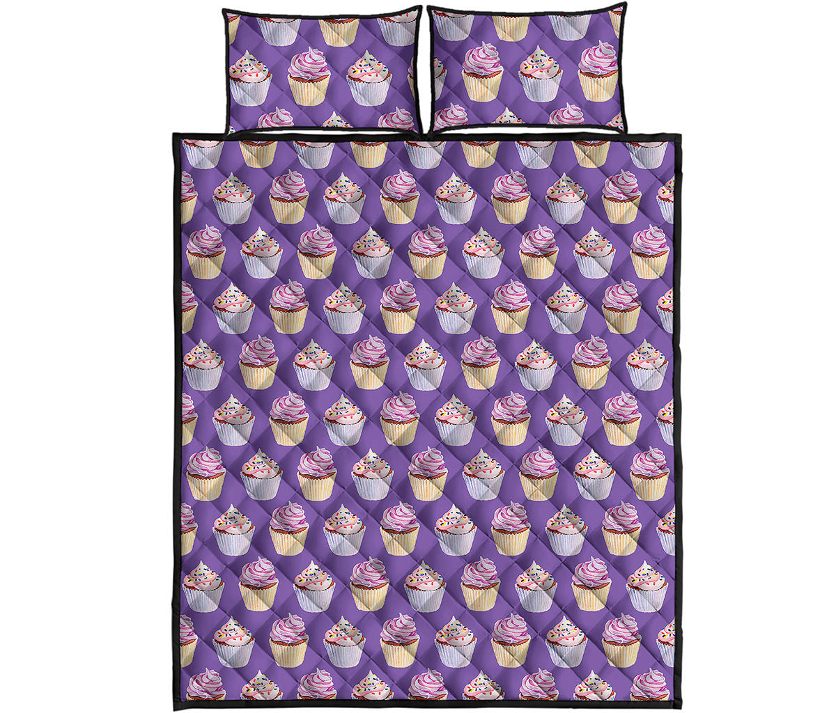 Purple Cupcake Pattern Print Quilt Bed Set