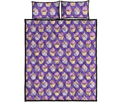 Purple Cupcake Pattern Print Quilt Bed Set