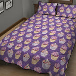 Purple Cupcake Pattern Print Quilt Bed Set
