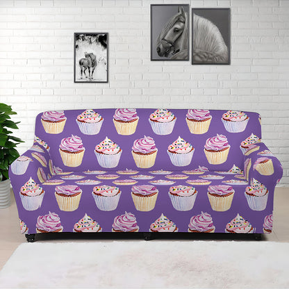 Purple Cupcake Pattern Print Sofa Cover
