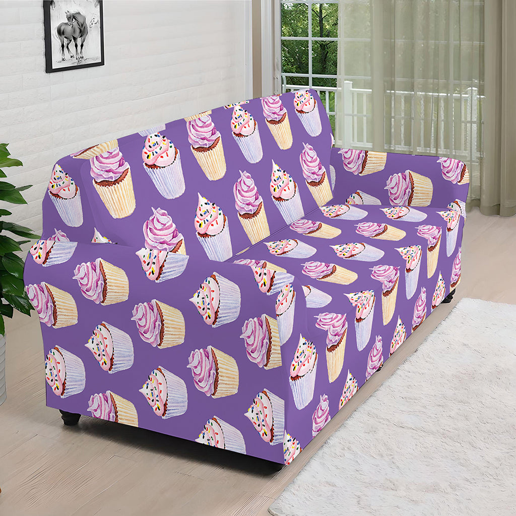Purple Cupcake Pattern Print Sofa Cover