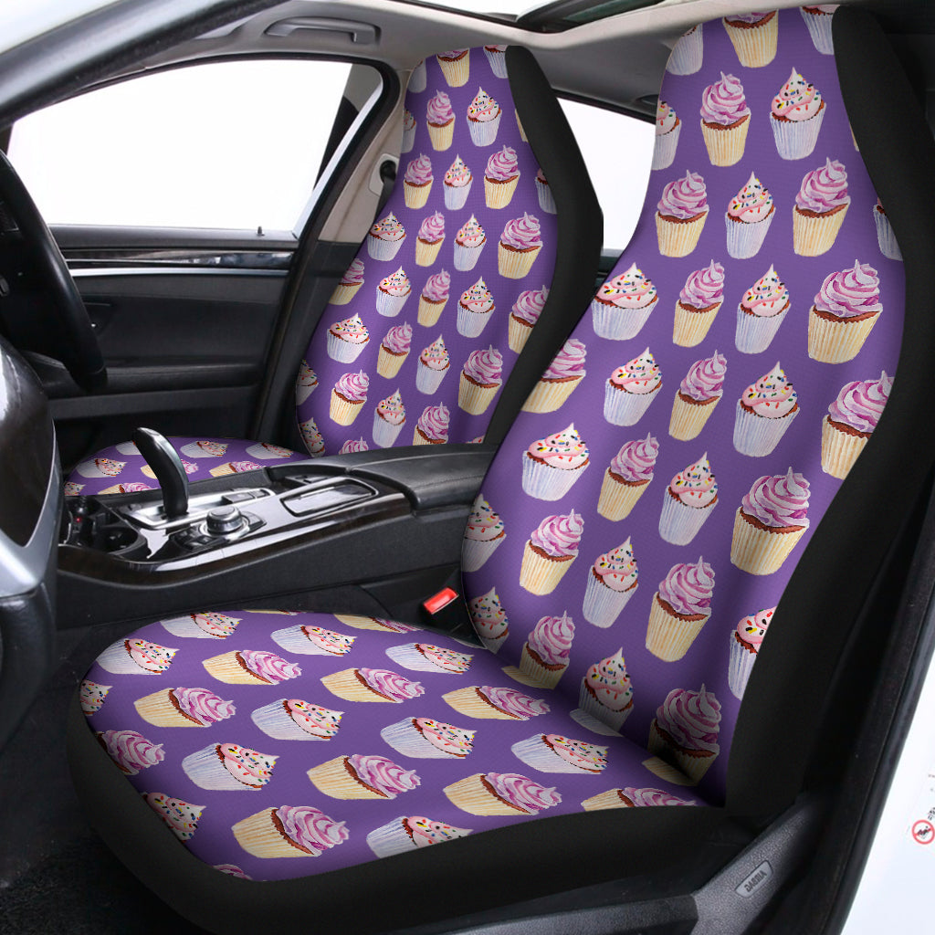 Purple Cupcake Pattern Print Universal Fit Car Seat Covers