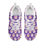 Purple Cupcake Pattern Print White Sneakers