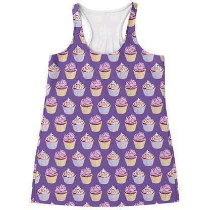 Purple Cupcake Pattern Print Women's Racerback Tank Top