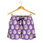 Purple Cupcake Pattern Print Women's Shorts