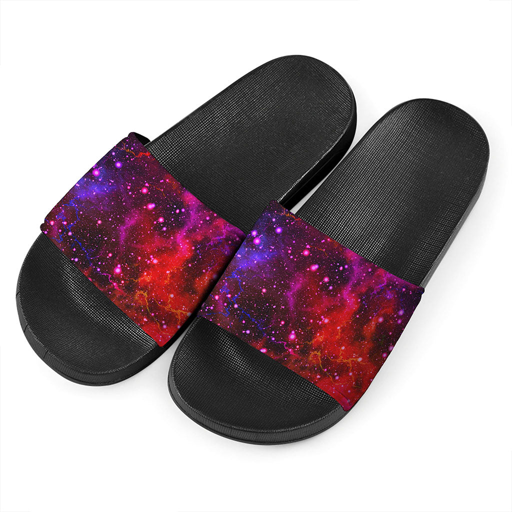 Purple Dark Galaxy Space Print Black Slide Sandals