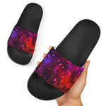 Purple Dark Galaxy Space Print Black Slide Sandals