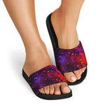 Purple Dark Galaxy Space Print Black Slide Sandals