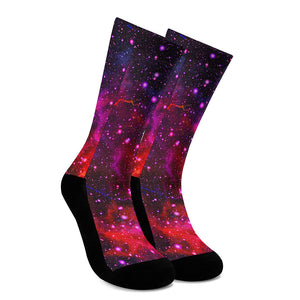 Purple Dark Galaxy Space Print Crew Socks