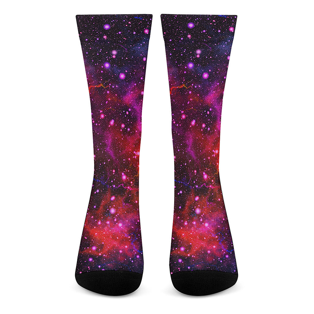 Purple Dark Galaxy Space Print Crew Socks